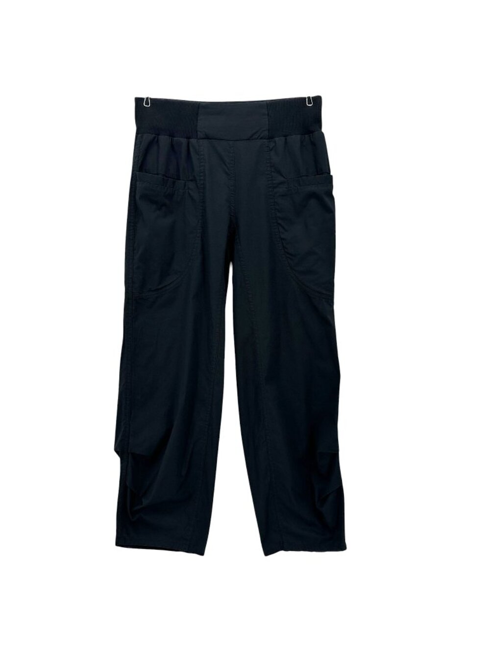 Pure Amici Womens XS Pants Barrel Cropped Black Pull On High Rise Lightweight